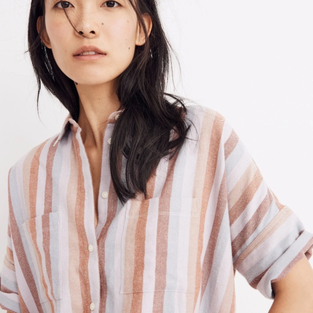 Madewell Flannel Courier Shirt in Sunrise Stripe XXL GUC